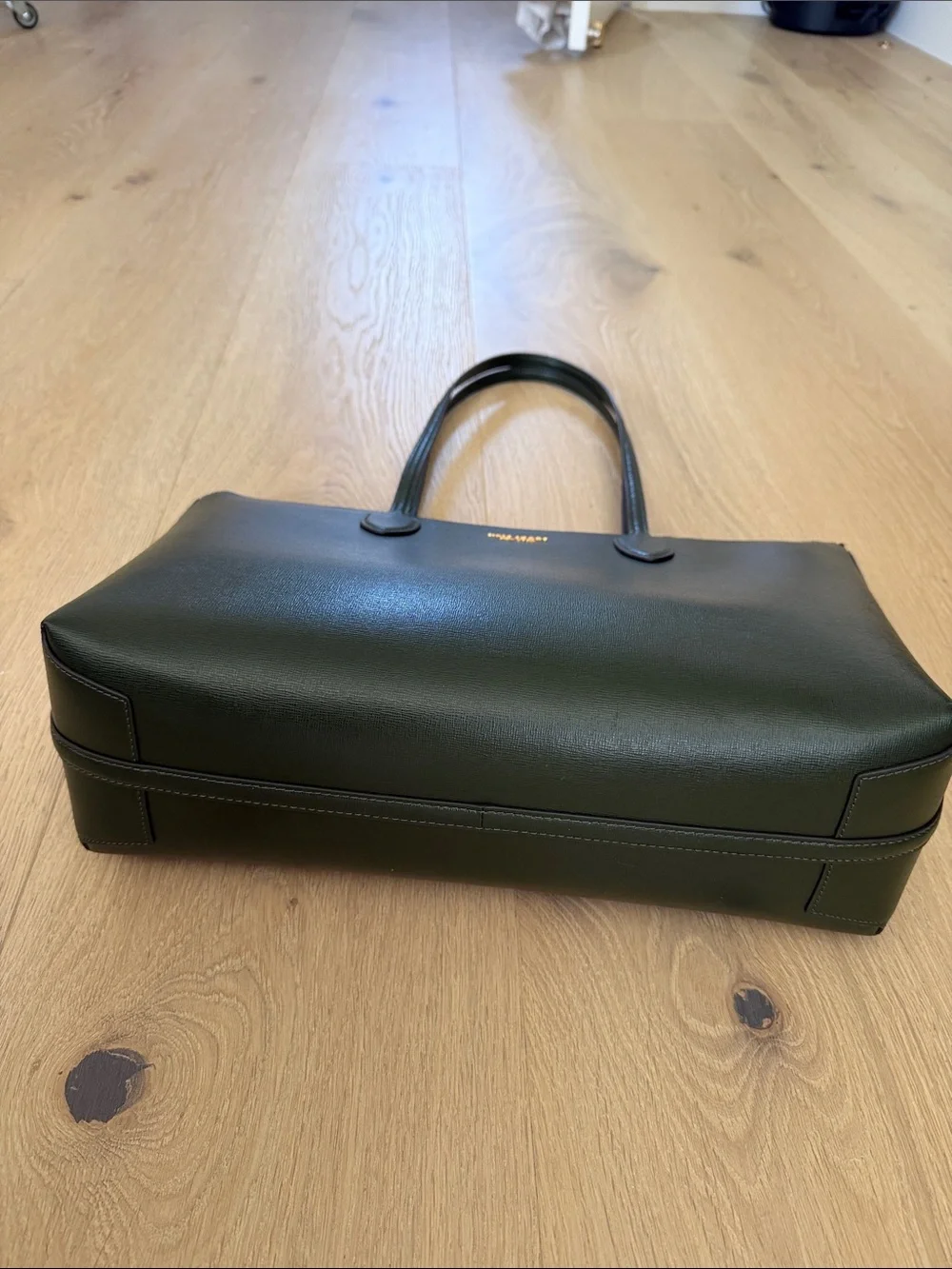 kate spade olive green Saffiano leather tote with gold logo